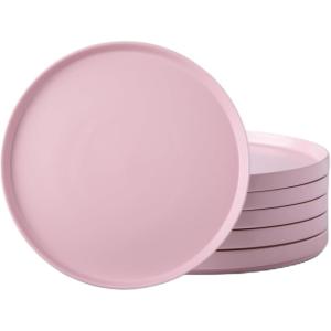 imageAmorArc Ceramic Dinner Plates Set of 6 100 Inch Matte Stoneware Plates for KitchenModern Flat Dinnerware Dishes SetMicrowaveampamp Dishwasher Safe Scratch Resistant Matte BlackMatte Pink