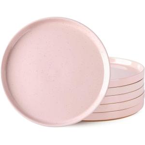 imageAmorArc Ceramic Dinner Plates Set of 6 100 Inch Matte Stoneware Plates for KitchenModern Flat Dinnerware Dishes SetMicrowaveampamp Dishwasher Safe Scratch Resistant Matte BlackPink