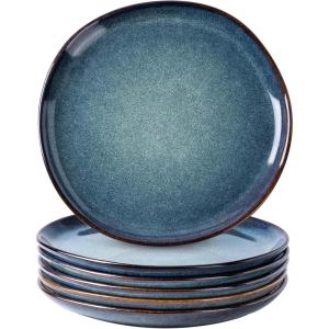 imageAmorArc Ceramic Dinner Plates Set of 6 105 Inch Handmade Reactive Glaze Stoneware PlatesLarge Rustic Shape Dinnerware Dish Set for Kitchen Microwave ampamp Dishwasher SafeScratch ResistantPearl WhiteCeylon Blue