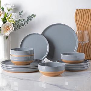 imageAmorArc Ceramic Dinnerware Sets Handpainted Plates and Bowls Set with Rustic Terracotta Underside Scratch Resistant Stoneware Dishes Set Dishwasher ampamp Microwave SafeLimestone