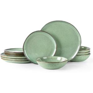 imageAmorArc Ceramic Dinnerware SetsHandmade Reactive Glaze Stoneware Plates and Bowls SetHighly Scratch Resistant  Dishwasher ampamp Microwave Safe Dishes SetService for 4 12pcPastel Green