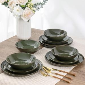 imageAmorArc Ceramic Dinnerware SetsHandmade Reactive Glaze Stoneware Plates and Bowls SetHighly Scratch Resistant  Dishwasher ampamp Microwave Safe Dishes SetService for 4 12pcForest