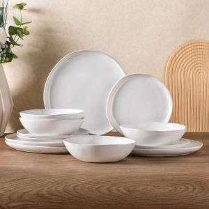 imageAmorArc Ceramic Dinnerware SetsHandmade Reactive Glaze Stoneware Plates and Bowls SetHighly Scratch Resistant  Dishwasher ampamp Microwave Safe Dishes SetService for 4 12pcReactive Color