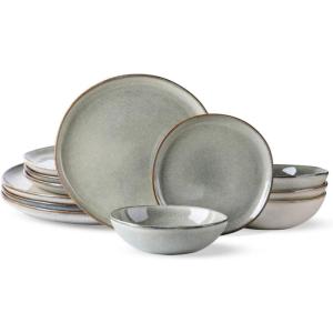 imageAmorArc Ceramic Dinnerware SetsHandmade Reactive Glaze Stoneware Plates and Bowls SetHighly Scratch Resistant  Dishwasher ampamp Microwave Safe Dishes SetService for 4 12pcReactive Glaze