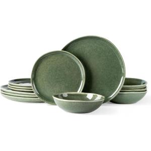 imageAmorArc Ceramic Dinnerware SetsHandmade Reactive Glaze Stoneware Plates and Bowls SetHighly Scratch Resistant  Dishwasher ampamp Microwave Safe Dishes SetService for 4 12pcJade Green