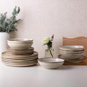 imageAmorArc Ceramic Dinnerware SetsHandmade Reactive Glaze Stonewre Plates and Bowls SetsHighly Chip and Crack Resistant  Dishwasher ampamp Microwave Safe Dishes SetService for 4 12pcCappuccino