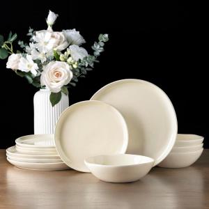 imageAmorArc Ceramic Dinnerware SetsHandmade Reactive Glaze Stonewre Plates and Bowls SetsHighly Chip and Crack Resistant  Dishwasher ampamp Microwave Safe Dishes SetService for 4 12pcIce Cream