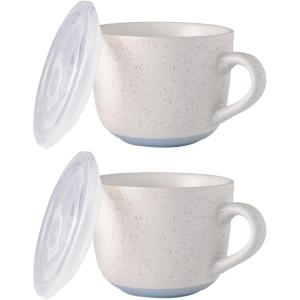 imageAmorArc Ceramic Soup Mugs with Lid 24 oz Large Soup Cups with Hanlde for Coffee Cereal Salad Noodles Tea Soup Bowls Cups MicrowaveampampDishwasher Safe Set of 2 Mix 24oz  Set of 2Blue