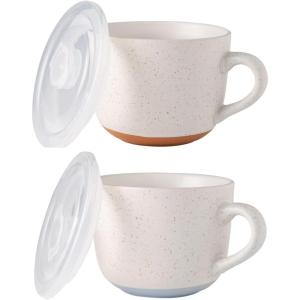 imageAmorArc Ceramic Soup Mugs with Lid 24 oz Large Soup Cups with Hanlde for Coffee Cereal Salad Noodles Tea Soup Bowls Cups MicrowaveampampDishwasher Safe Set of 2 Mix 24oz  Set of 2Mix
