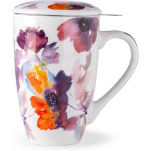 imageAmorArc Porcelain Tea Mug with Infuser and Lid 18 Oz Tea Cup with Handle for Loose Leaf Tea Gift for Tea Lovers of Men and WomenAnemone