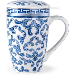 imageAmorArc Porcelain Tea Mug with Infuser and Lid 18 Oz Tea Cup with Handle for Loose Leaf Tea Gift for Tea Lovers of Men and WomenClassical Pattern