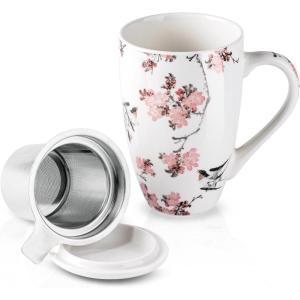 imageAmorArc Porcelain Tea Mug with Infuser and Lid 18 Oz Tea Cup with Handle for Loose Leaf Tea Gift for Tea Lovers of Men and WomenPeach Blossom