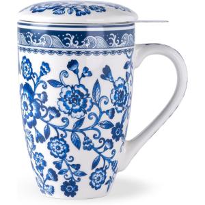imageAmorArc Porcelain Tea Mug with Infuser and Lid 18 Oz Tea Cup with Handle for Loose Leaf Tea Gift for Tea Lovers of Men and WomenPeony