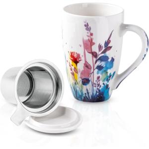 imageAmorArc Porcelain Tea Mug with Infuser and Lid 18 Oz Tea Cup with Handle for Loose Leaf Tea Gift for Tea Lovers of Men and WomenSage