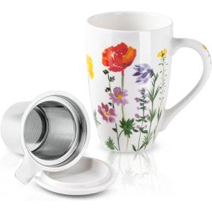 imageAmorArc Porcelain Tea Mug with Infuser and Lid 18 Oz Tea Cup with Handle for Loose Leaf Tea Gift for Tea Lovers of Men and WomenWild Flowers