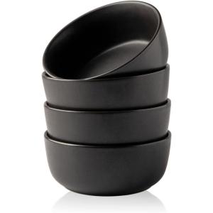 imageAmorArc Stoneware Cereal Bowls Set of 4 26oz Soup Bowls Set for Cereal Soup Snacks Modern Kitchen bowls for Meal Dishwasher ampampMicrowave Safe Matte BlackMatte Black