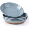 imageAmorArc 875 Large Ceramic Pasta Bowls 38oz Handpainted Stoneware Bowls Set of 4 MicrowaveampampDishwasher Safe Bowls with Rustic Terracotta Underside for Pasta Salad WhiteStone Blue
