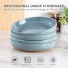 imageAmorArc 875 Large Ceramic Pasta Bowls 38oz Handpainted Stoneware Bowls Set of 4 MicrowaveampampDishwasher Safe Bowls with Rustic Terracotta Underside for Pasta Salad WhiteStone Blue