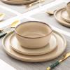 imageAmorArc Ceramic Dinnerware Sets for 4Round Reactive Glaze Stoneware Plates and Bowls SetHighly Scratch Resistant Dishware  Dishwasher ampamp Microwave Safe Dishes SetService for 4 12pcLatte Color