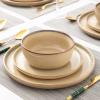 imageAmorArc Ceramic Dinnerware Sets for 4Round Reactive Glaze Stoneware Plates and Bowls SetHighly Scratch Resistant Dishware  Dishwasher ampamp Microwave Safe Dishes SetService for 4 12pcLatte Color