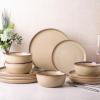 imageAmorArc Ceramic Dinnerware Sets for 4Round Reactive Glaze Stoneware Plates and Bowls SetHighly Scratch Resistant Dishware  Dishwasher ampamp Microwave Safe Dishes SetService for 4 12pcLatte Color