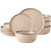 imageAmorArc Ceramic Dinnerware Sets for 4Round Reactive Glaze Stoneware Plates and Bowls SetHighly Scratch Resistant Dishware  Dishwasher ampamp Microwave Safe Dishes SetService for 4 12pcLatte Color