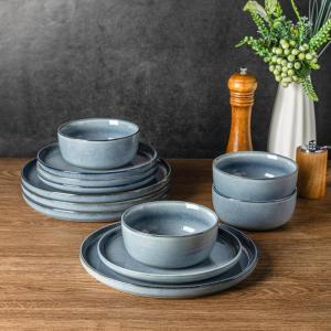 imageAmorArc Ceramic Dinnerware Sets for 4Round Reactive Glaze Stoneware Plates and Bowls SetHighly Scratch Resistant Dishware  Dishwasher ampamp Microwave Safe Dishes SetService for 4 12pcAngel Blue