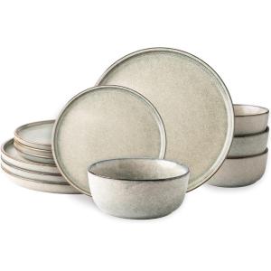 imageAmorArc Ceramic Dinnerware Sets for 4Round Reactive Glaze Stoneware Plates and Bowls SetHighly Scratch Resistant Dishware  Dishwasher ampamp Microwave Safe Dishes SetService for 4 12pcReactive Glaze