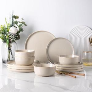 imageAmorArc Ceramic Dinnerware Sets for 4Round Reactive Glaze Stoneware Plates and Bowls SetHighly Scratch Resistant Dishware  Dishwasher ampamp Microwave Safe Dishes SetService for 4 12pcPearled Ivory