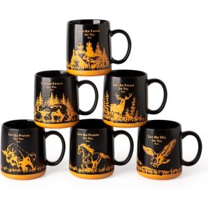 imageAmorArc Large Coffee Mugs Set of 6 18oz Ceramic Coffee Cups with Sea Life Textured Patterns for Tea Latte Cocoa Easy to HoldampampClean DishwasherampampMicrowave Safe Matt WhiteMatte Black