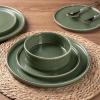 imageAmorArc Ceramic Dinnerware Sets Handmade Reactive Glaze Stoneware Plates and Bowls SetsHighly Chip and Crack Resistant  Dishwasher ampamp Microwave Safe Dishes Set Service for 4 12pcJade Green