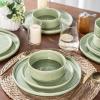 imageAmorArc Ceramic Dinnerware Sets Handmade Reactive Glaze Stoneware Plates and Bowls SetsHighly Chip and Crack Resistant  Dishwasher ampamp Microwave Safe Dishes Set Service for 4 12pcOliver Green