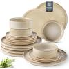 imageAmorArc Ceramic Dinnerware Sets Handmade Reactive Glaze Stoneware Plates and Bowls SetsHighly Chip and Crack Resistant  Dishwasher ampamp Microwave Safe Dishes Set Service for 4 12pcCappuccino