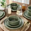 imageAmorArc Ceramic Dinnerware Sets Handmade Reactive Glaze Stoneware Plates and Bowls SetsHighly Chip and Crack Resistant  Dishwasher ampamp Microwave Safe Dishes Set Service for 4 12pcJade Green