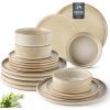 imageAmorArc Ceramic Dinnerware Sets Handmade Reactive Glaze Stoneware Plates and Bowls SetsHighly Chip and Crack Resistant  Dishwasher ampamp Microwave Safe Dishes Set Service for 4 12pcCappuccino