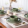 imageAmorArc Ceramic Dinnerware Sets Handmade Reactive Glaze Stoneware Plates and Bowls SetsHighly Chip and Crack Resistant  Dishwasher ampamp Microwave Safe Dishes Set Service for 4 12pcJade Green