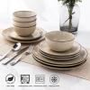 imageAmorArc Ceramic Dinnerware Sets for 4 12 Pieces Handpainted Stoneware Plates and Bowls Set Scratch Resistant Dishes Set Dishwasher ampamp Microwave Safe Reactive ColorCappuccino