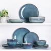 imageAmorArc Ceramic Dinnerware Sets for 4 12 Pieces Handpainted Stoneware Plates and Bowls Set Scratch Resistant Dishes Set Dishwasher ampamp Microwave Safe Reactive ColorCeylon Blue