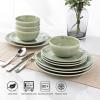 imageAmorArc Ceramic Dinnerware Sets for 4 12 Pieces Handpainted Stoneware Plates and Bowls Set Scratch Resistant Dishes Set Dishwasher ampamp Microwave Safe Reactive ColorOlive Green