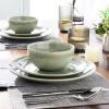 imageAmorArc Ceramic Dinnerware Sets for 4 12 Pieces Handpainted Stoneware Plates and Bowls Set Scratch Resistant Dishes Set Dishwasher ampamp Microwave Safe Reactive ColorOlive Green