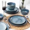 imageAmorArc Ceramic Dinnerware Sets for 4 12 Pieces Handpainted Stoneware Plates and Bowls Set Scratch Resistant Dishes Set Dishwasher ampamp Microwave Safe Reactive ColorCeylon Blue