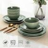 imageAmorArc Ceramic Dinnerware Sets for 4 12 Pieces Handpainted Stoneware Plates and Bowls Set Scratch Resistant Dishes Set Dishwasher ampamp Microwave Safe Reactive ColorJade Green
