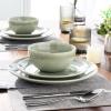 imageAmorArc Ceramic Dinnerware Sets for 4 12 Pieces Handpainted Stoneware Plates and Bowls Set Scratch Resistant Dishes Set Dishwasher ampamp Microwave Safe Reactive ColorOlive Green
