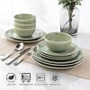 imageAmorArc Ceramic Dinnerware Sets for 4 12 Pieces Handpainted Stoneware Plates and Bowls Set Scratch Resistant Dishes Set Dishwasher ampamp Microwave Safe Reactive ColorOlive Green