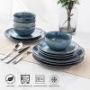 imageAmorArc Ceramic Dinnerware Sets for 4 12 Pieces Handpainted Stoneware Plates and Bowls Set Scratch Resistant Dishes Set Dishwasher ampamp Microwave Safe Reactive ColorCeylon Blue