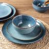 imageAmorArc Ceramic Dinnerware Sets for 4 12 Pieces Handpainted Stoneware Plates and Bowls Set Scratch Resistant Dishes Set Dishwasher ampamp Microwave Safe Reactive ColorCeylon Blue
