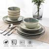 imageAmorArc Ceramic Dinnerware Sets for 4 12 Pieces Handpainted Stoneware Plates and Bowls Set Scratch Resistant Dishes Set Dishwasher ampamp Microwave Safe Reactive ColorReactive Glaze