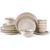 imageAmorArc Ceramic Dinnerware Sets for 4 12 Pieces Handpainted Stoneware Plates and Bowls Set Scratch Resistant Dishes Set Dishwasher ampamp Microwave Safe Reactive ColorCappuccino