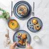 imageAmorArc Stoneware Dinnerware Sets for 4Round Reactive Glaze Ceramic Plates and Bowls SetHighly Scrath Resistant  Dishwasher ampamp Microwave Safe Dishes SetService for 4 12pcMatte Black Ceylon Blue