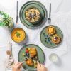 imageAmorArc Stoneware Dinnerware Sets for 4Round Reactive Glaze Ceramic Plates and Bowls SetHighly Scrath Resistant  Dishwasher ampamp Microwave Safe Dishes SetService for 4 12pcMatte Black Jade Green